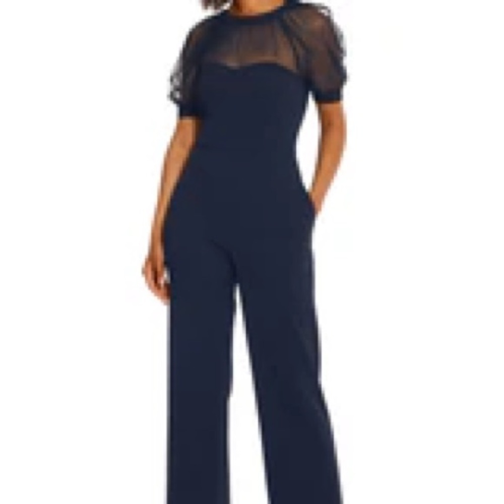 NWT Maggy London Sheer Sleeve Navy Jumpsuit